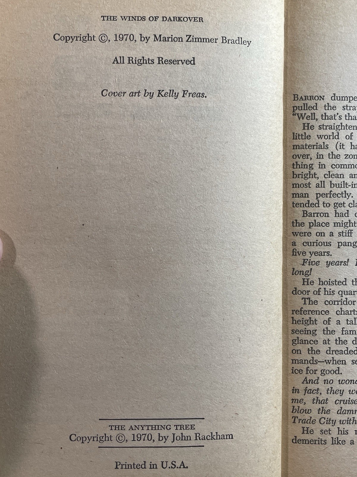 The Anything Tree by John Rackham, The Winds Of Darkover by Marion Bradley, 1970