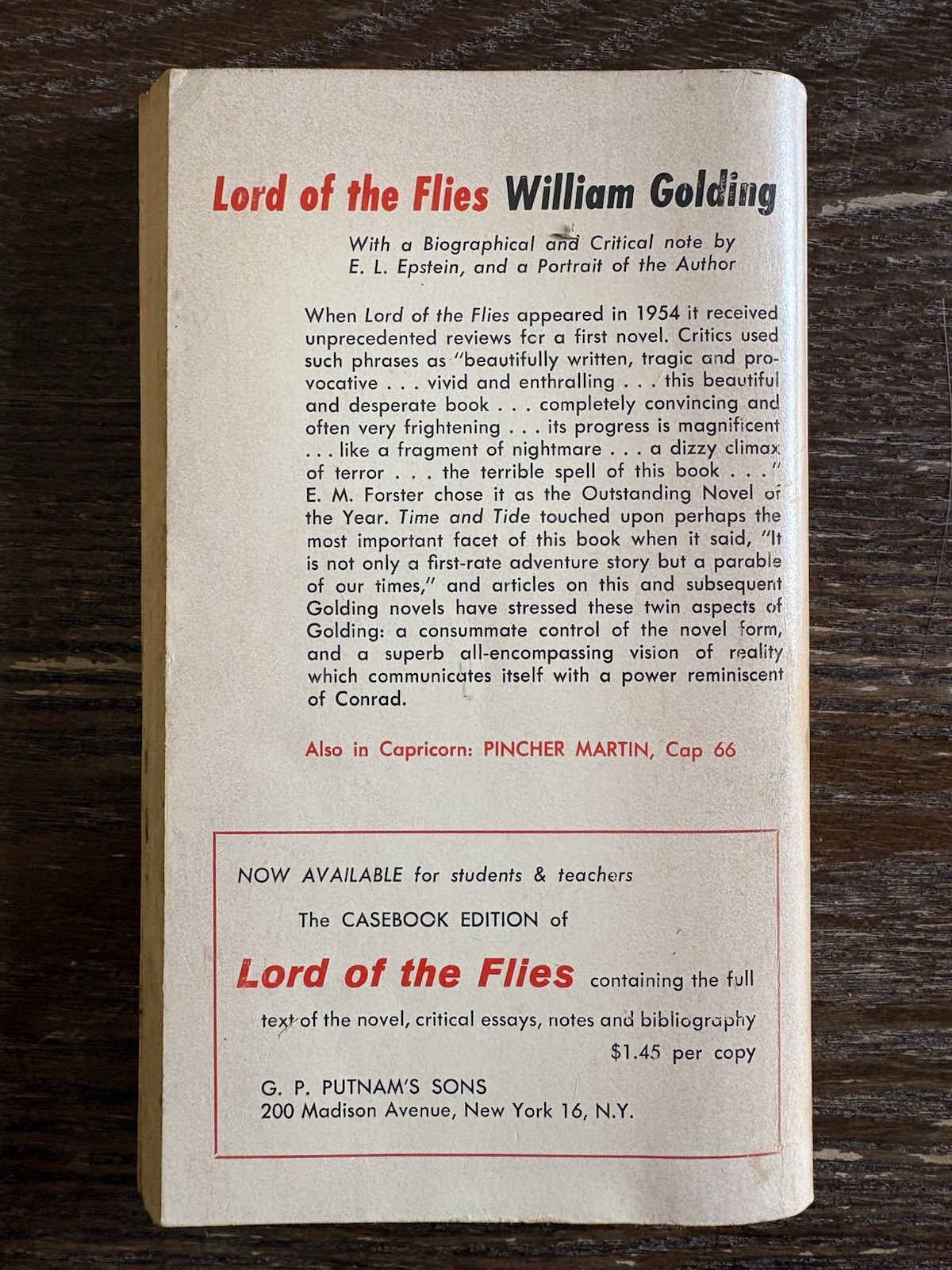 Lord of the Flies by William Golding 1959 Vintage Capricorn Paperback Edition