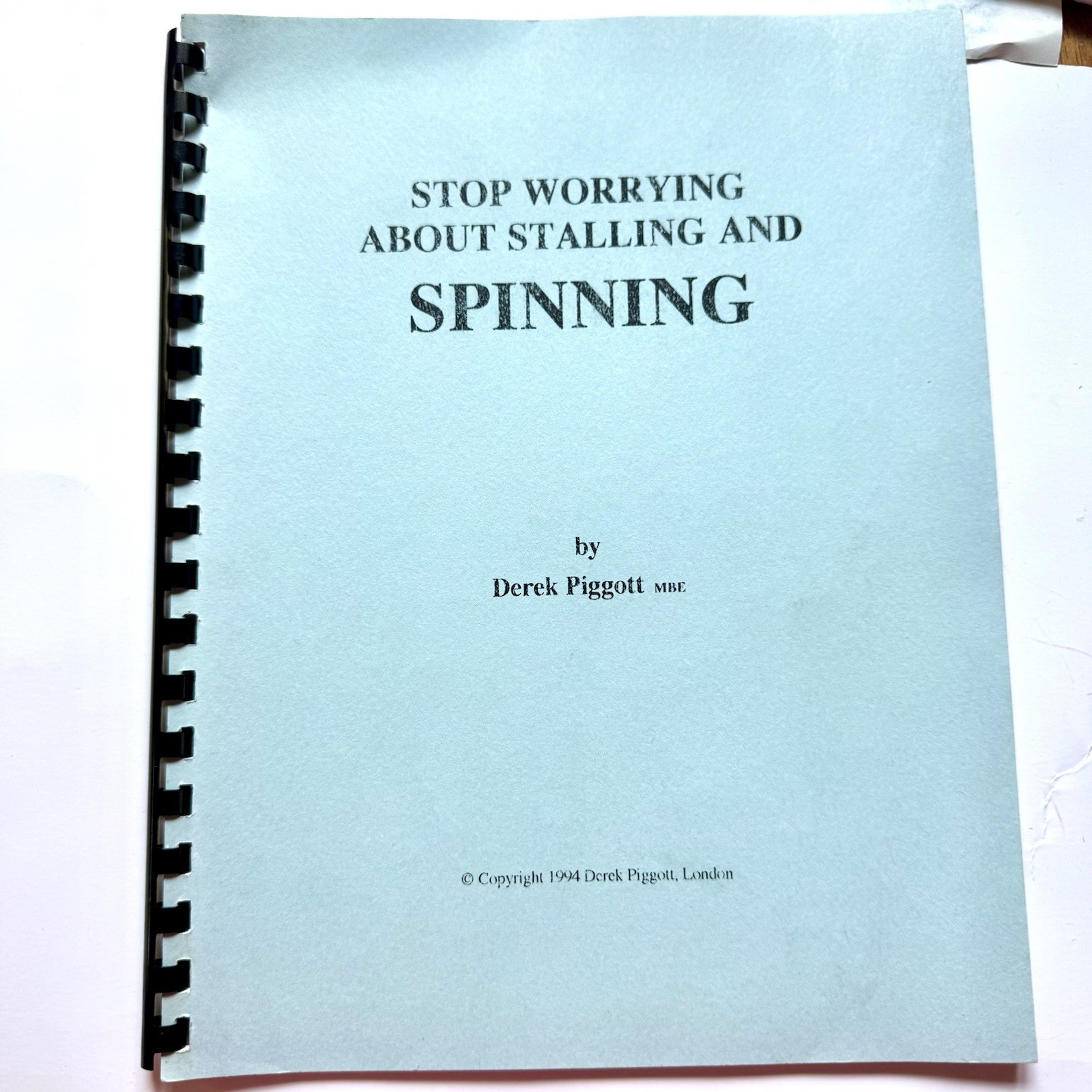 Derek Piggott Airplane Pilot Operating Manual Vintage Plane Stalling Spinning 94