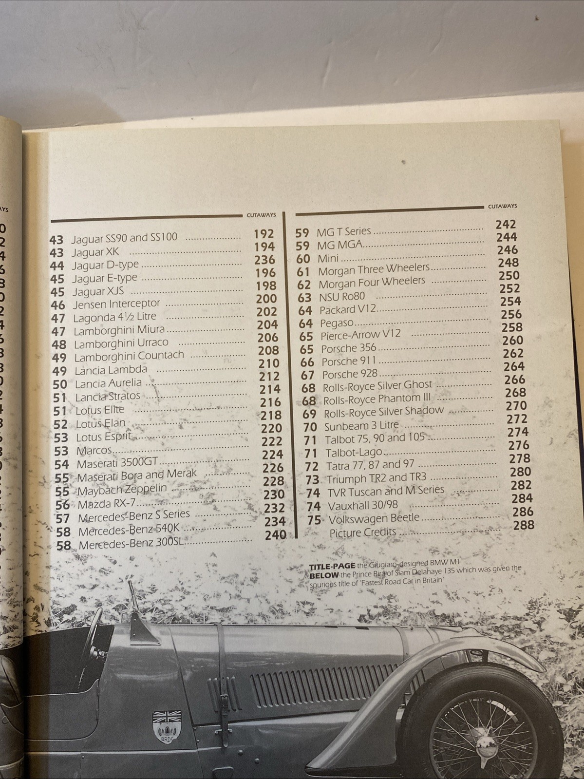Inside 100 Great Cars 1988 Edition 8.5″x11″ Coffee table book 288 pages