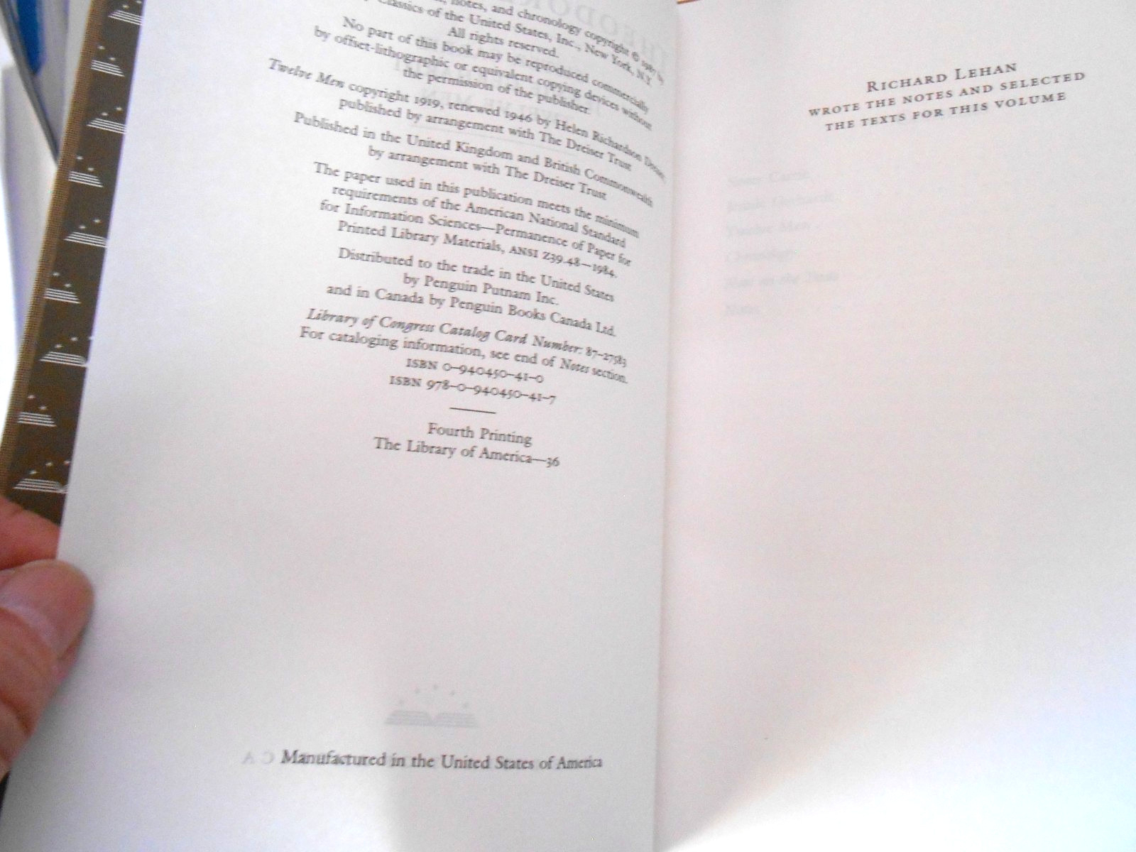 Library Of America THEODORE DREISER Set of 2 2 inserts; 1 1st- HC/SC LN