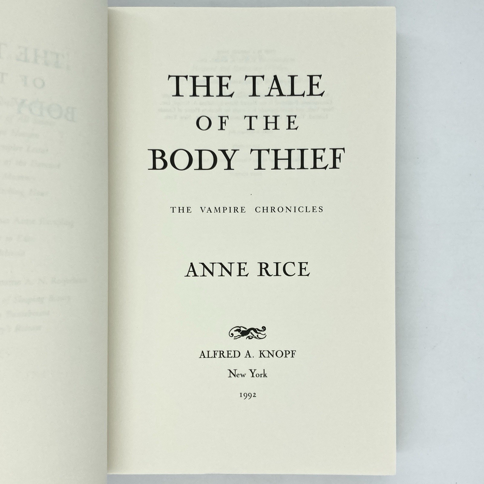*ARC / Uncorrected Proof* The Tale of the Body Thief – Anne Rice (Knopf, 1992)