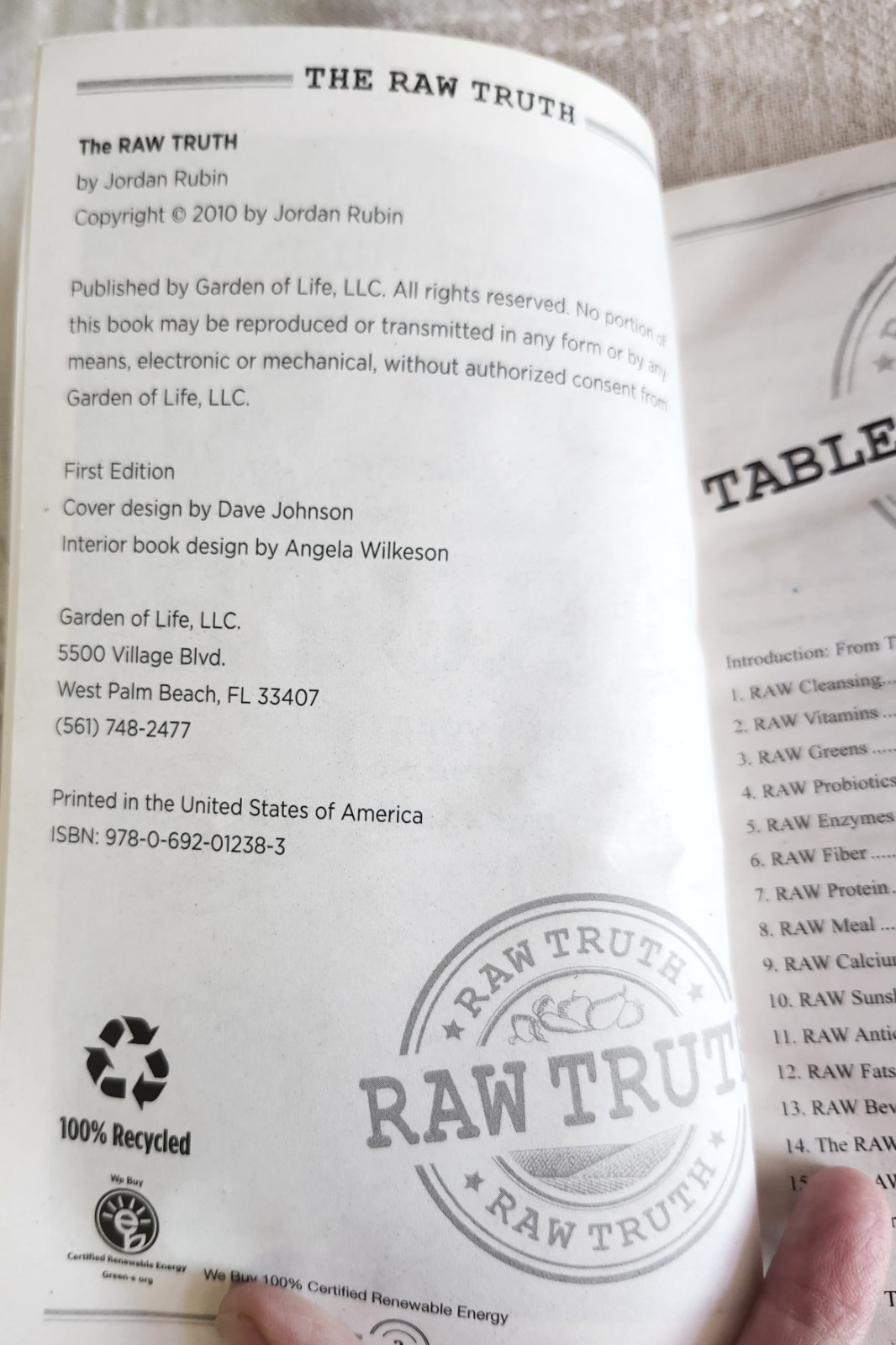 The Raw Truth by Jordan Rubin 2010 Paperback with Photos Very Good
