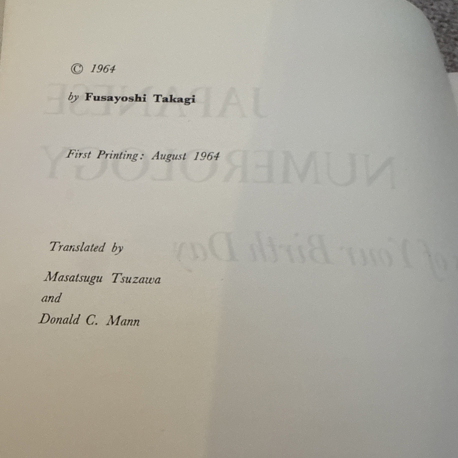 Vintage 1964 1st Edition Japanese Numerology Fusayoshi Takagi Paperback