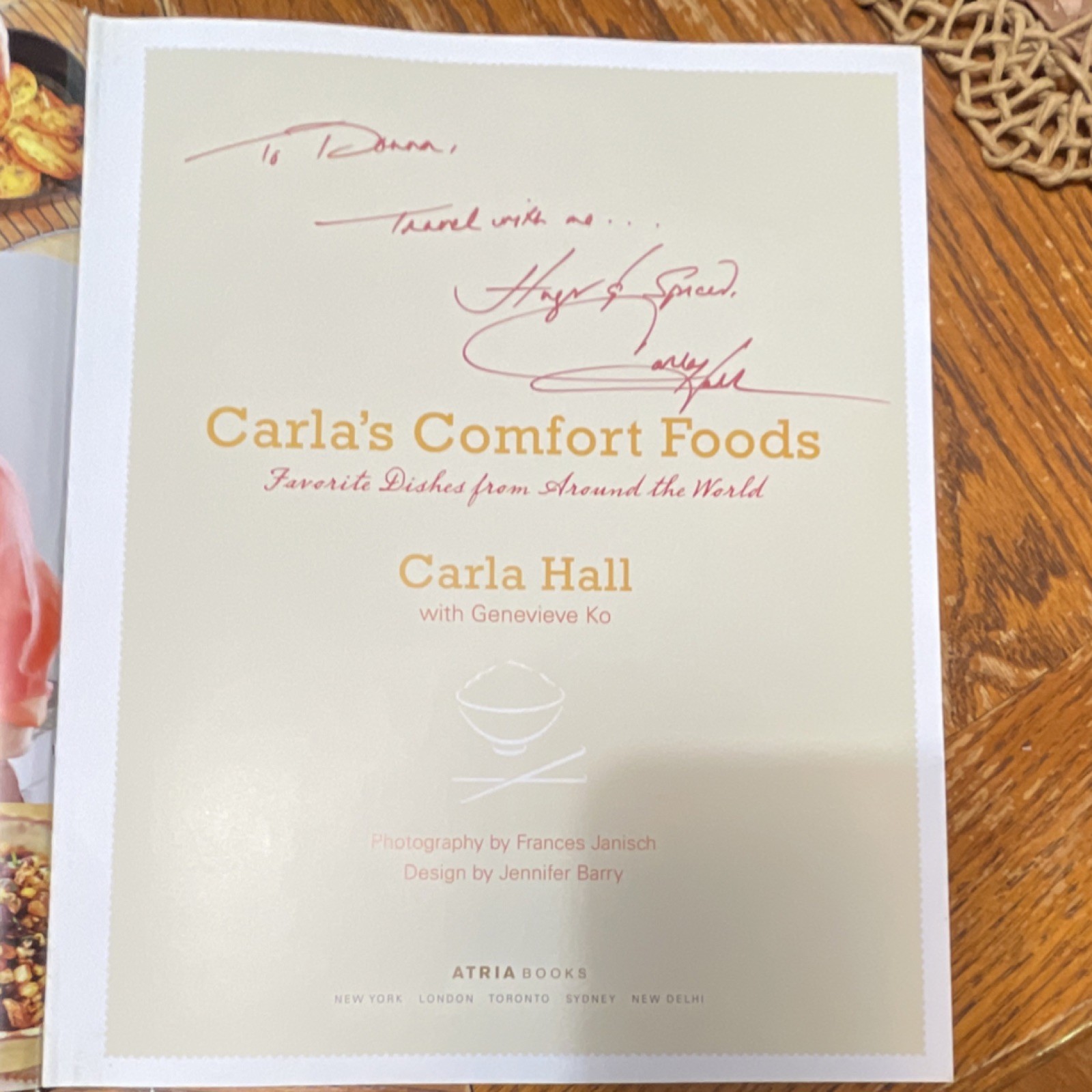 Atria Books Signed/Inscribed Carla’s Comfort Foods Hardcover Carla Hall