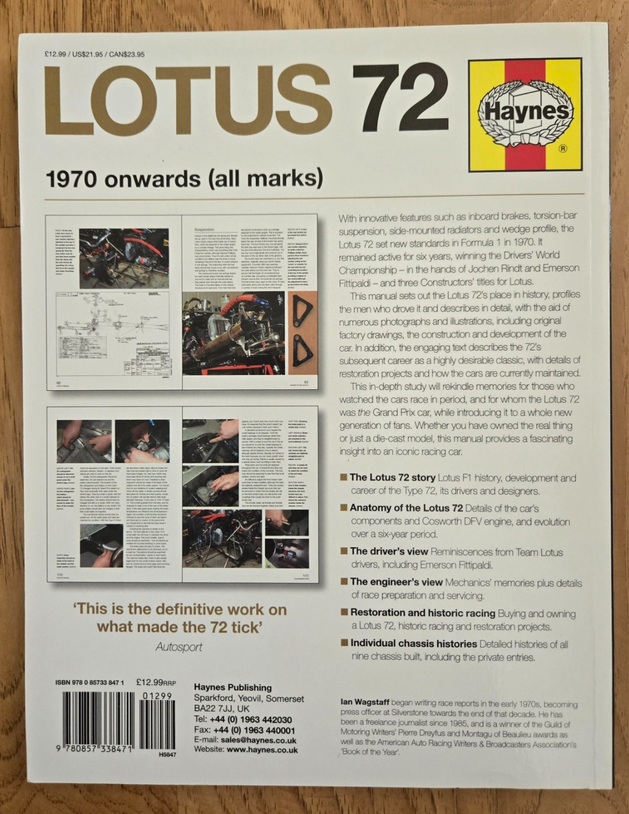 Haynes Lotus 72: 1970 Onwards Owner’s Workshop Manual softcover 165 pages