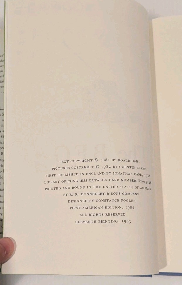The BFG by Roald Dahl (Hardcover) First American Edition RARE 11th Print HCDJ