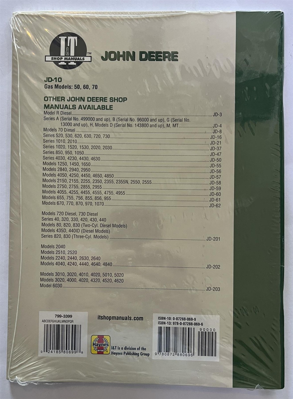 I&T John Deere Tractor SHOP MANUAL FOR 50 60 70 Gasoline Models