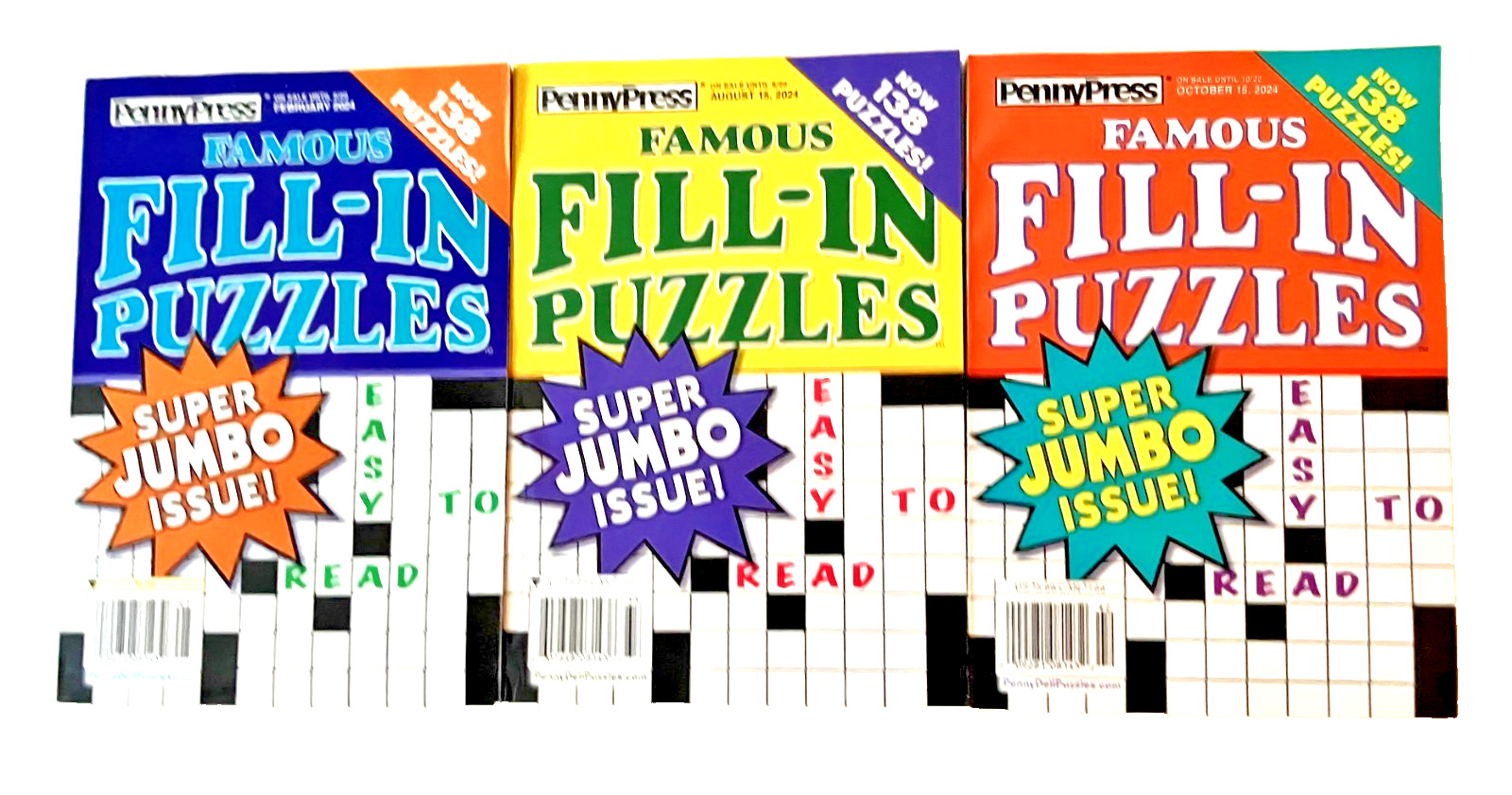 NEW Lot 3 Dell Penny Press Dell Famous Fill In Puzzle Books Over 135 Puzzles!