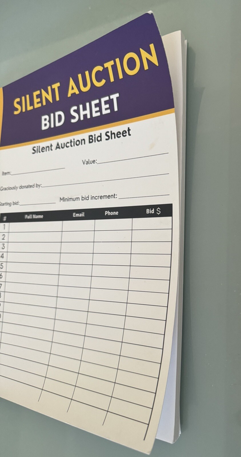 Silent Auction Bid Sheets New