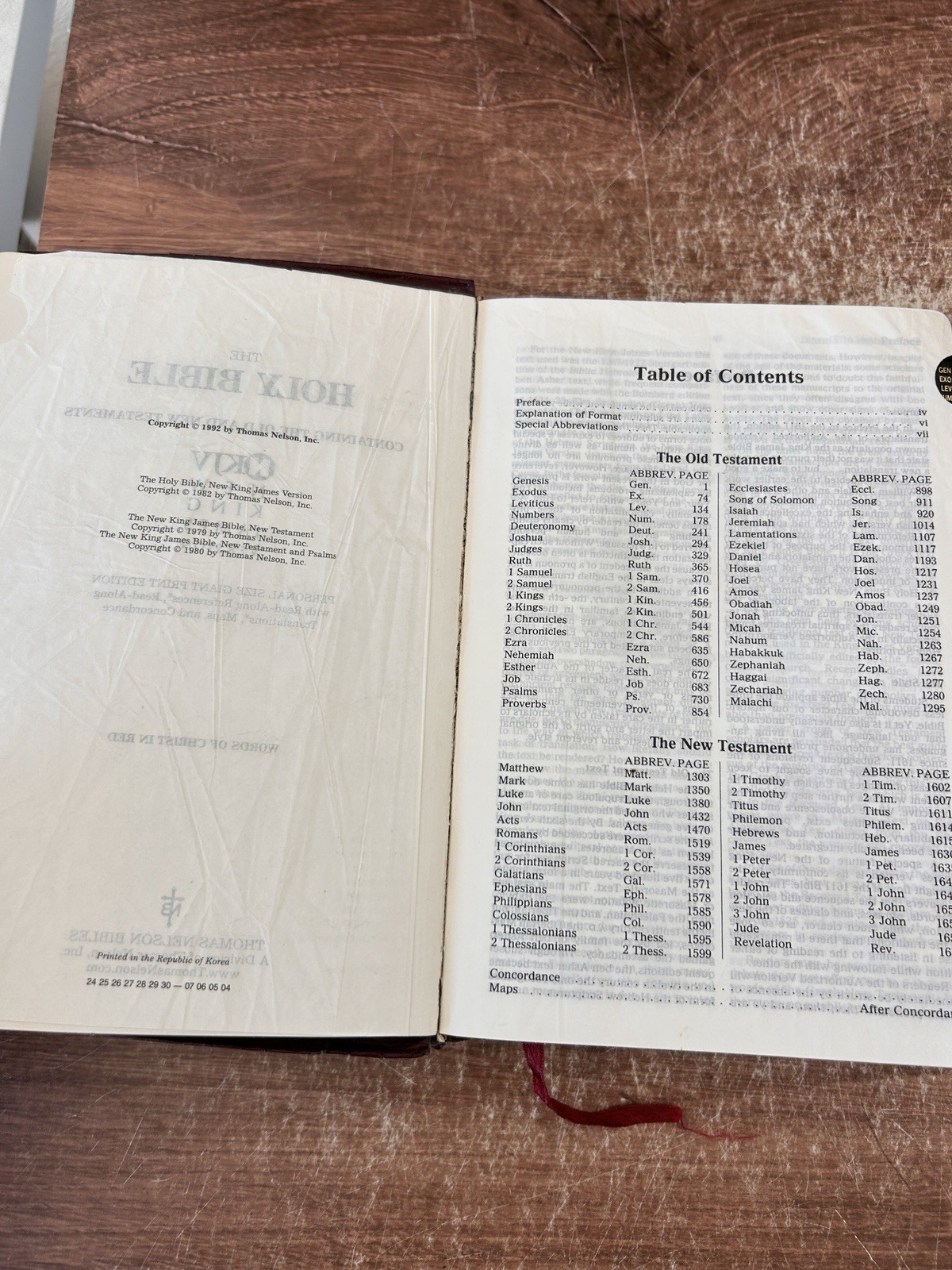 HOLY BIBLE NKJV Giant Print Nelson 1992 Red Letter Ed. Burgundy Bonded Leather