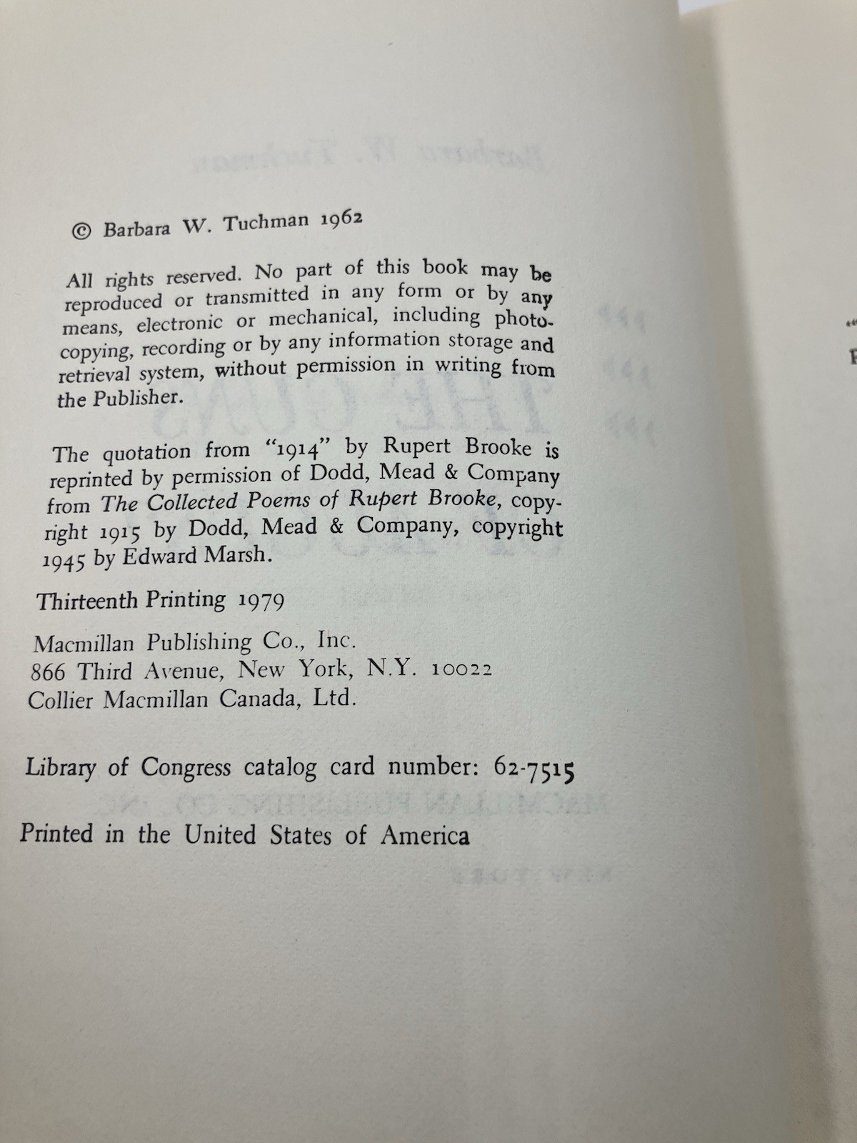 The Guns of August Barbara W. Tuchman Vintage 1979 World War 1 Hardcover DJ