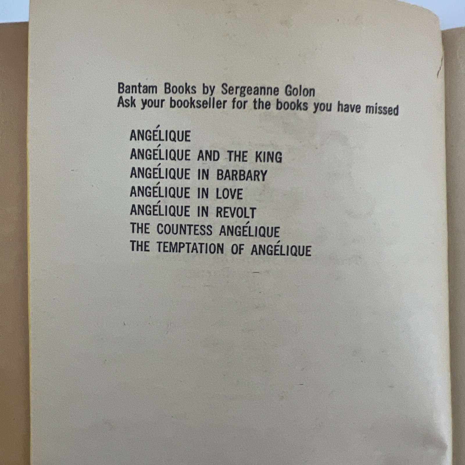 Sergeanne Golon: The Countess Angelique Paperback Bantam 6th Print