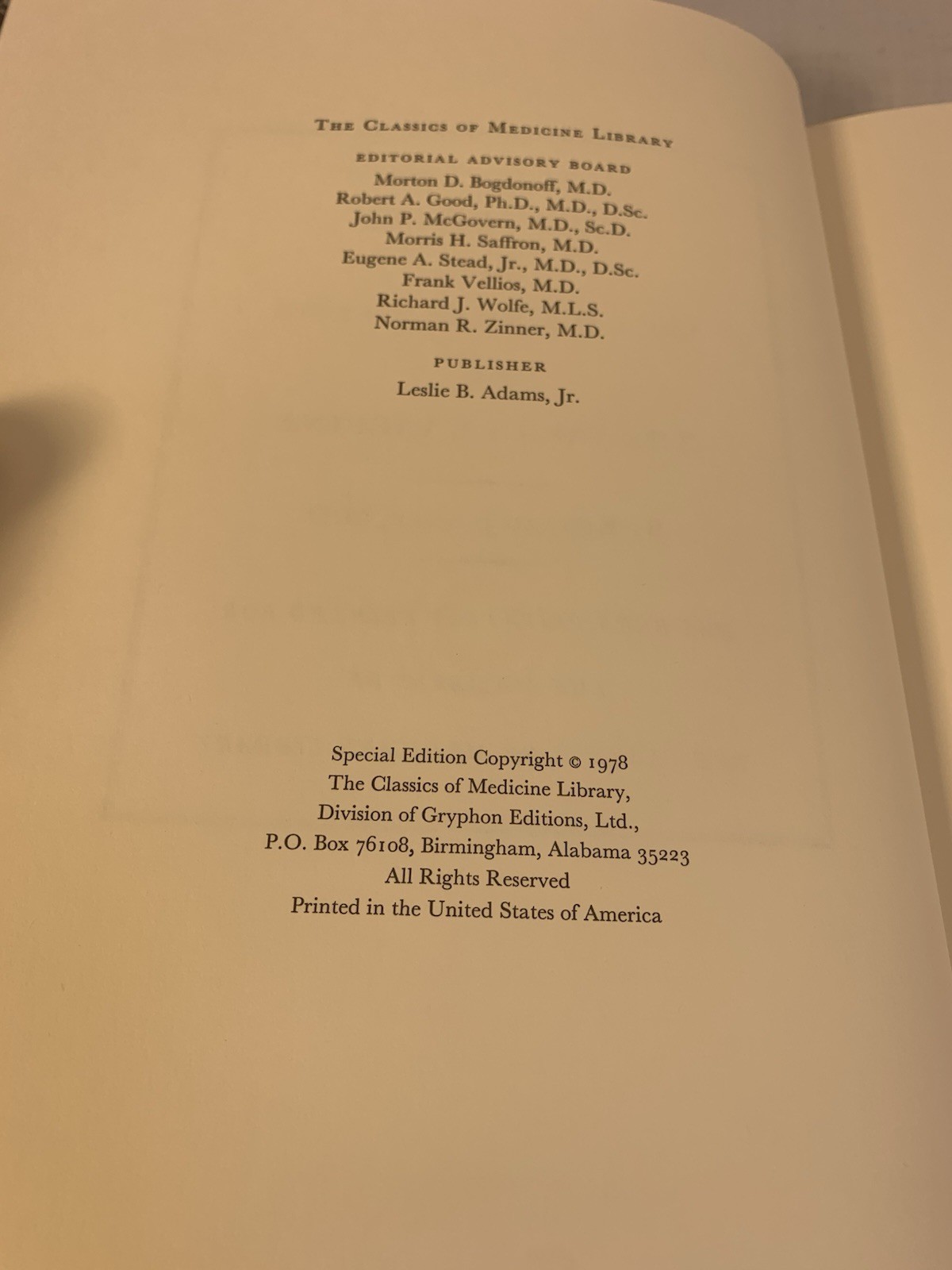 Jenner CAUSES & EFFECT OF VARIOLAE VACCINAE Classic of Medicine 1978 Near Mint