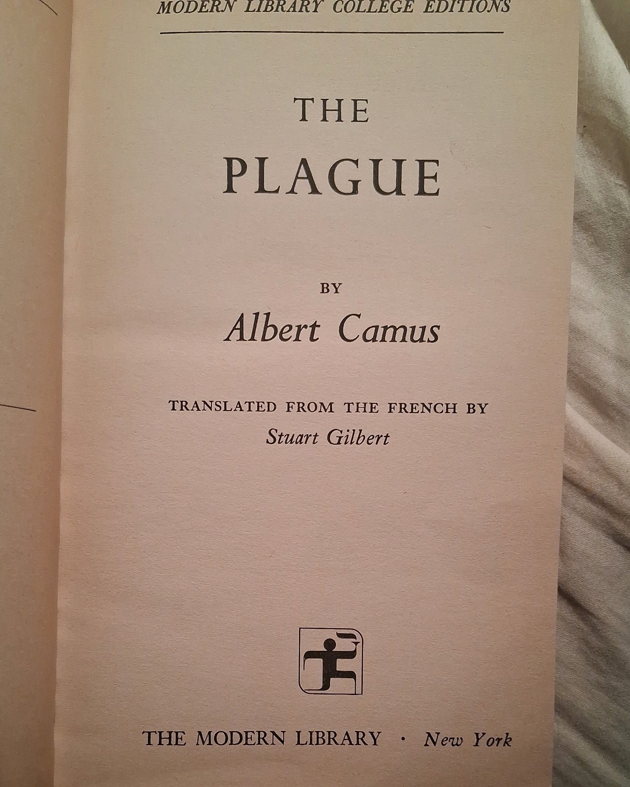 The Plague by Albert Camus Modern Library College Ed. Paperback 1948 S. Gilbert