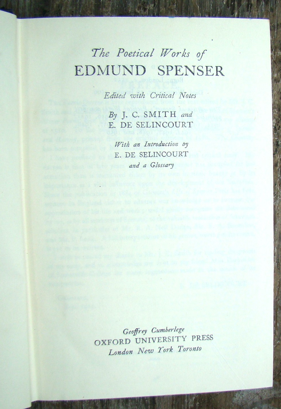 Poetical Wroks Of Edmund Spenser ~1950 Vintage HC~ Oxford Tudor England Classic