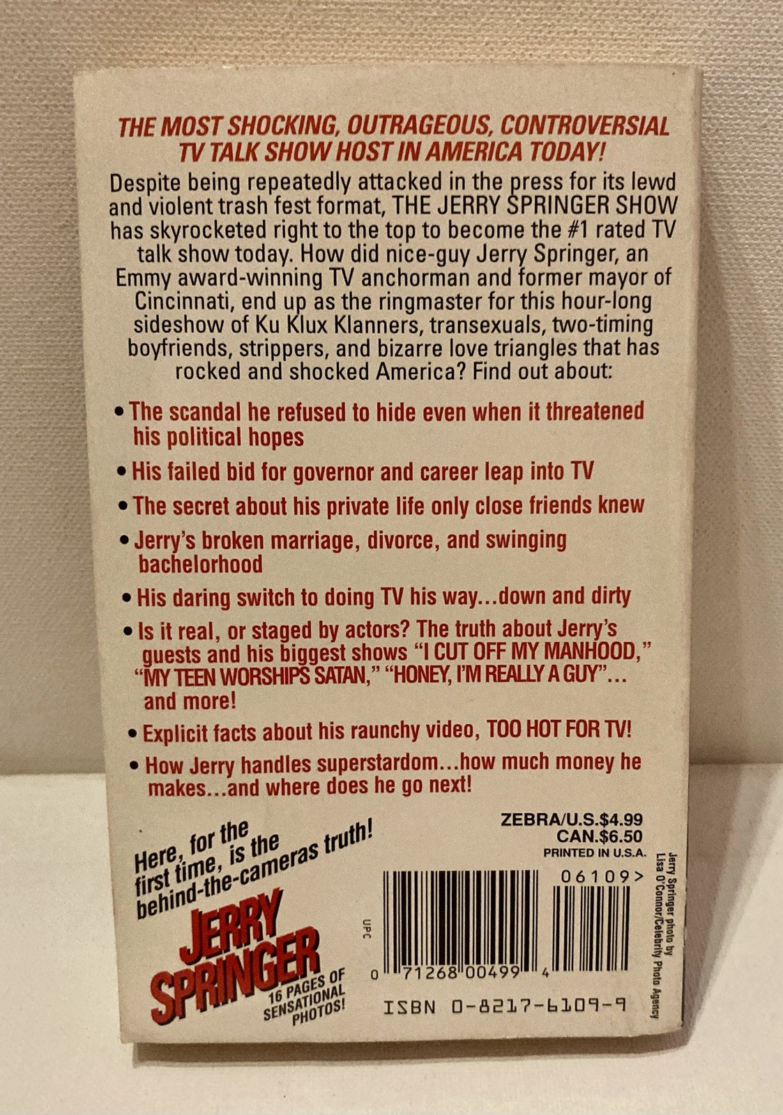 RARE Jerry Springer Unauthorized Biography 1998 First Edition Paperback Book
