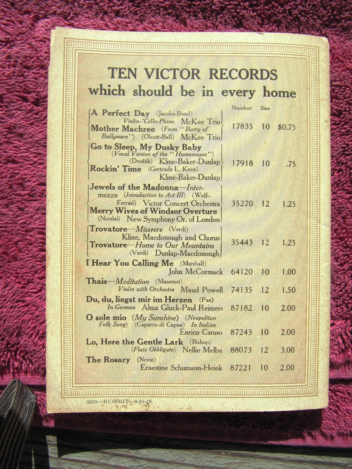 W War I British Bugle Calls New VICTOR RECORDS November 1916 Victrola CATALOG