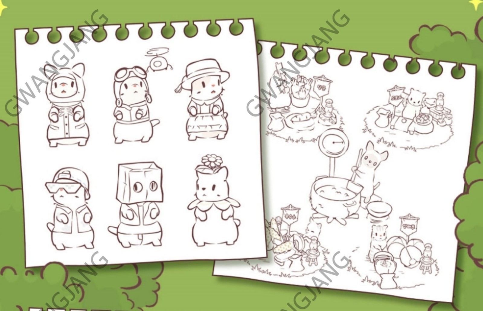 Cats and Soup Coloring Book 56 Pages 9Ⅹ9″ Paper Good Quality Korea Game Kpop Fun