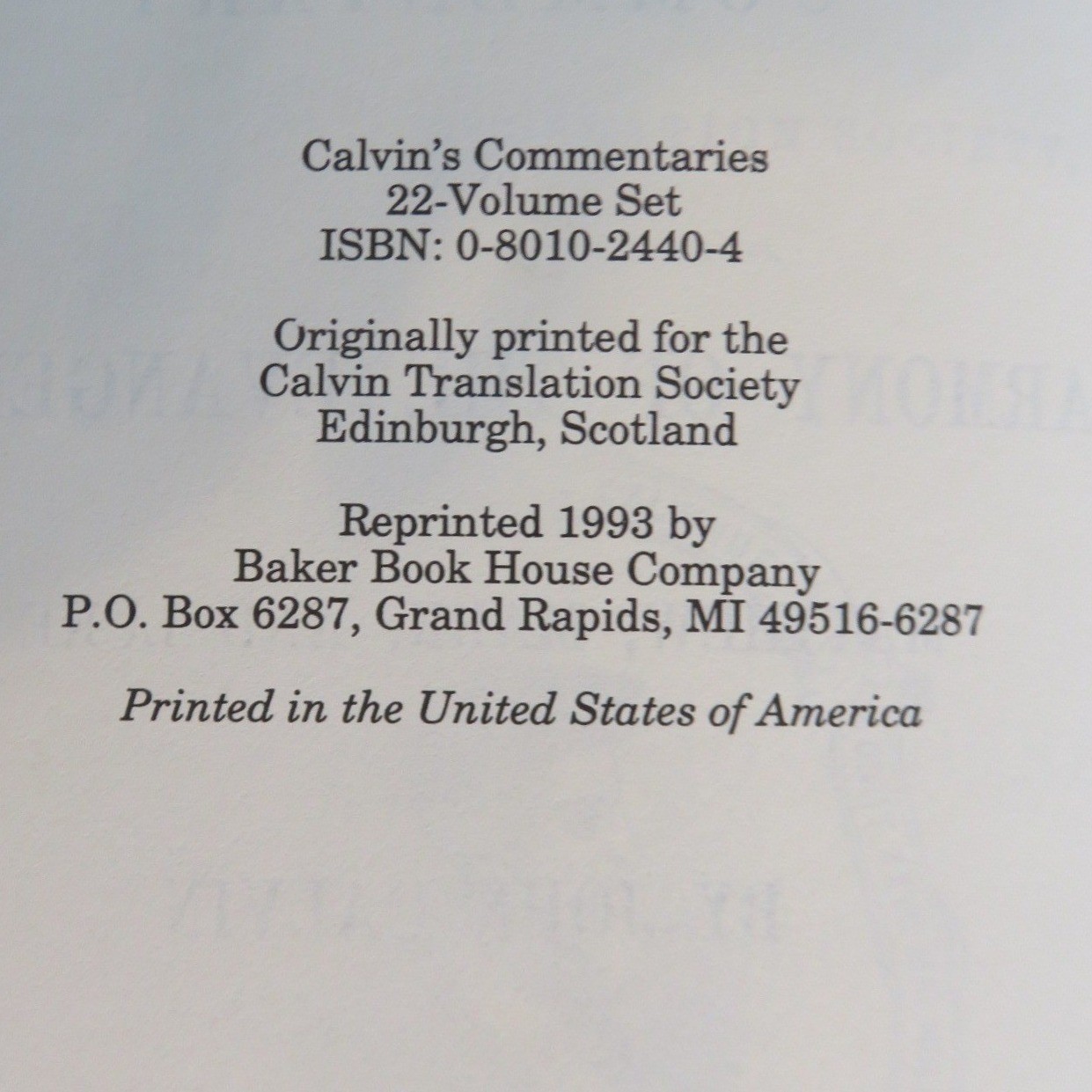 Calvin’s Commentaries Volume XVI Harmony of Matthew Mark Luke Baker Book House