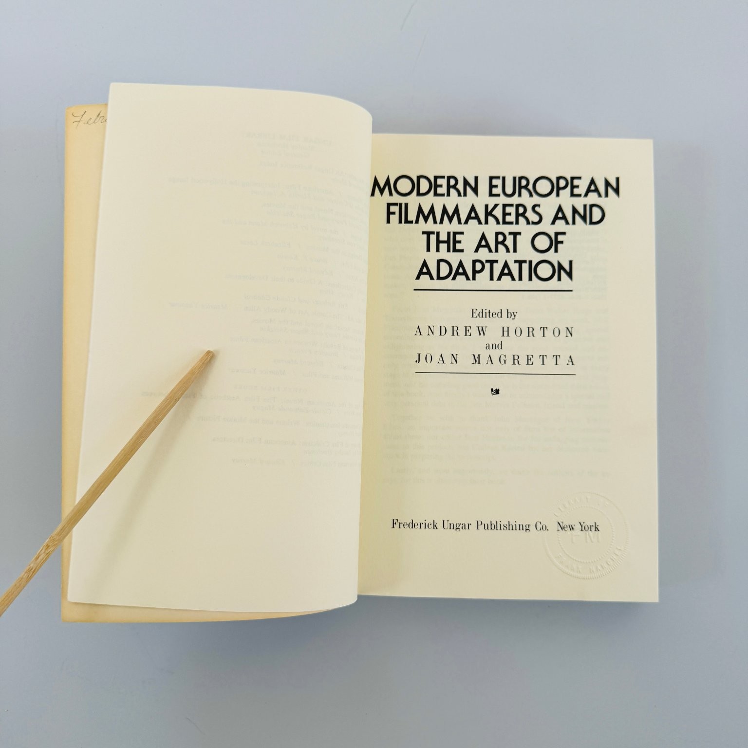 Modern European Filmmakers and the Art of Adaptation Horton Magretta 1981