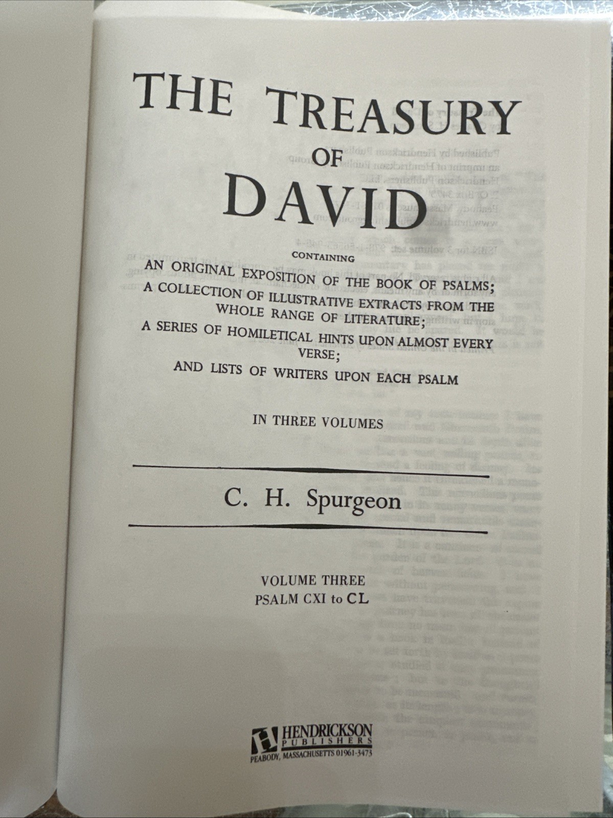 The Treasury Of David 3 Volume Set Hardcover By Charles H. Spurgeon Psalms 1-150