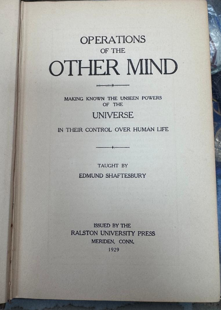 Operations of the Other Mind Edmund Shaftesbury 1929 Metaphysical Psychology