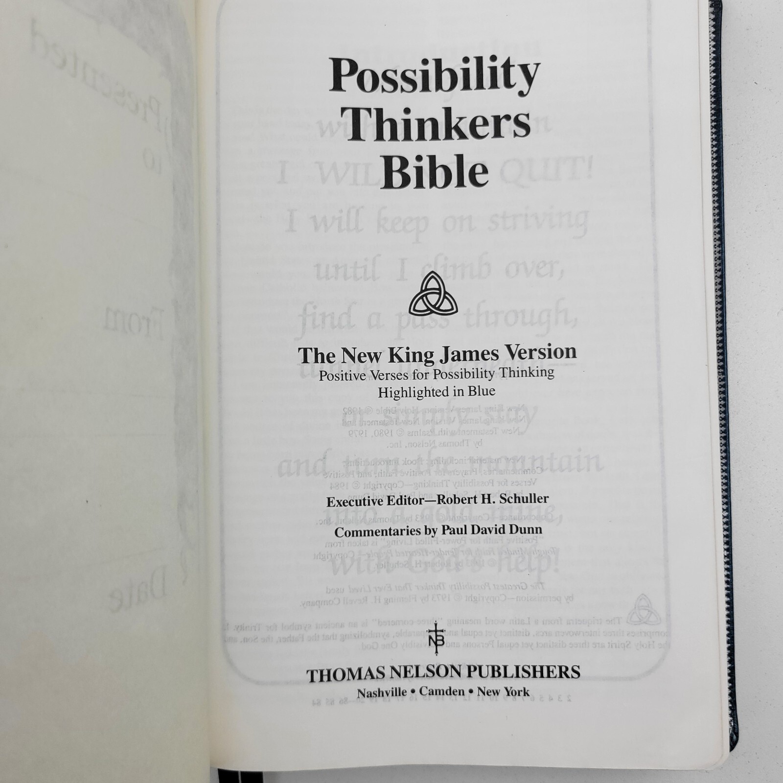 Possibility Thinkers Bible New King James Highlighted Blue Faux Leather 1984