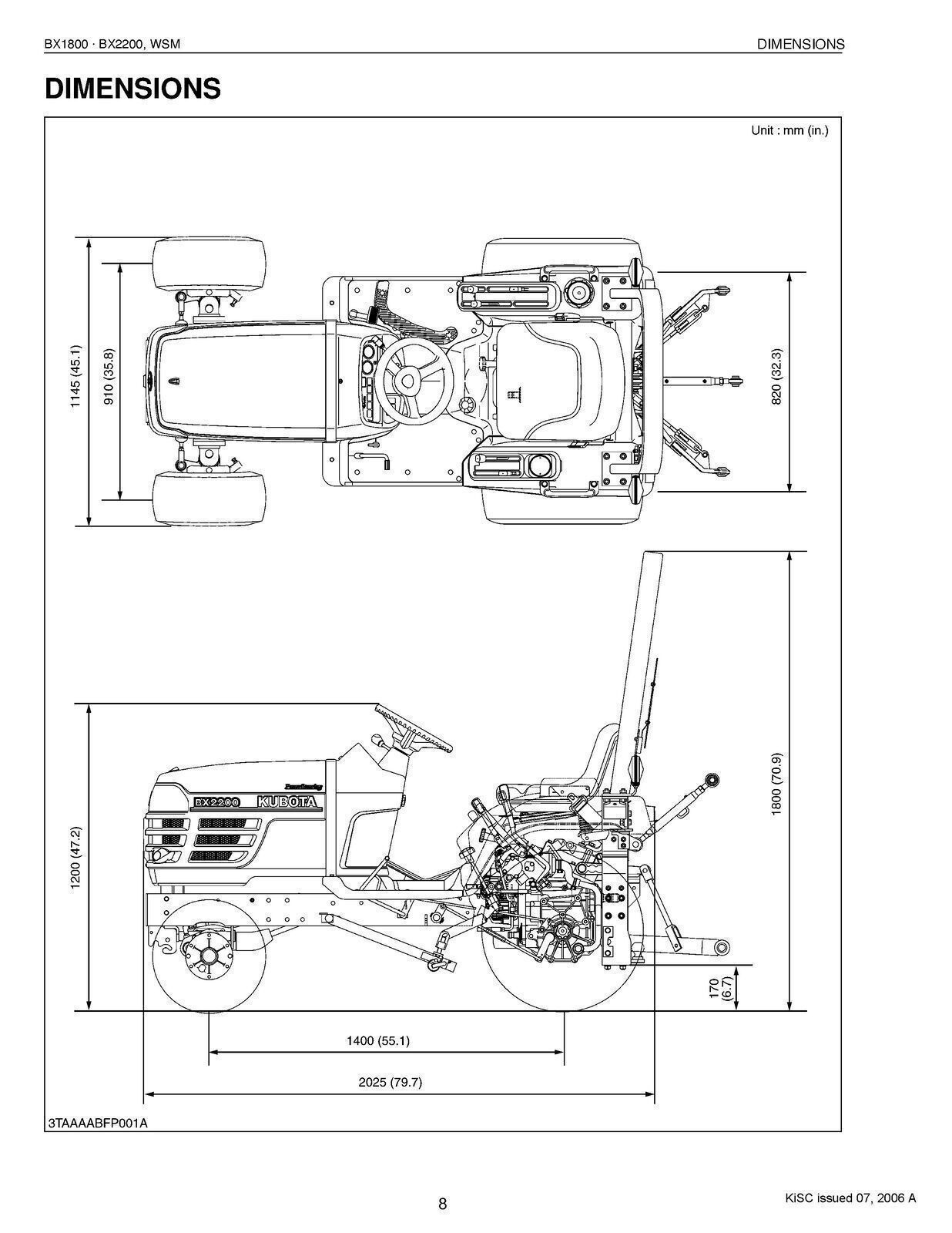 KUBOTA BX1800 BX2200 TRACTOR WORKSHOP MANUAL – SPIRAL BINDING & STRONG COVERED