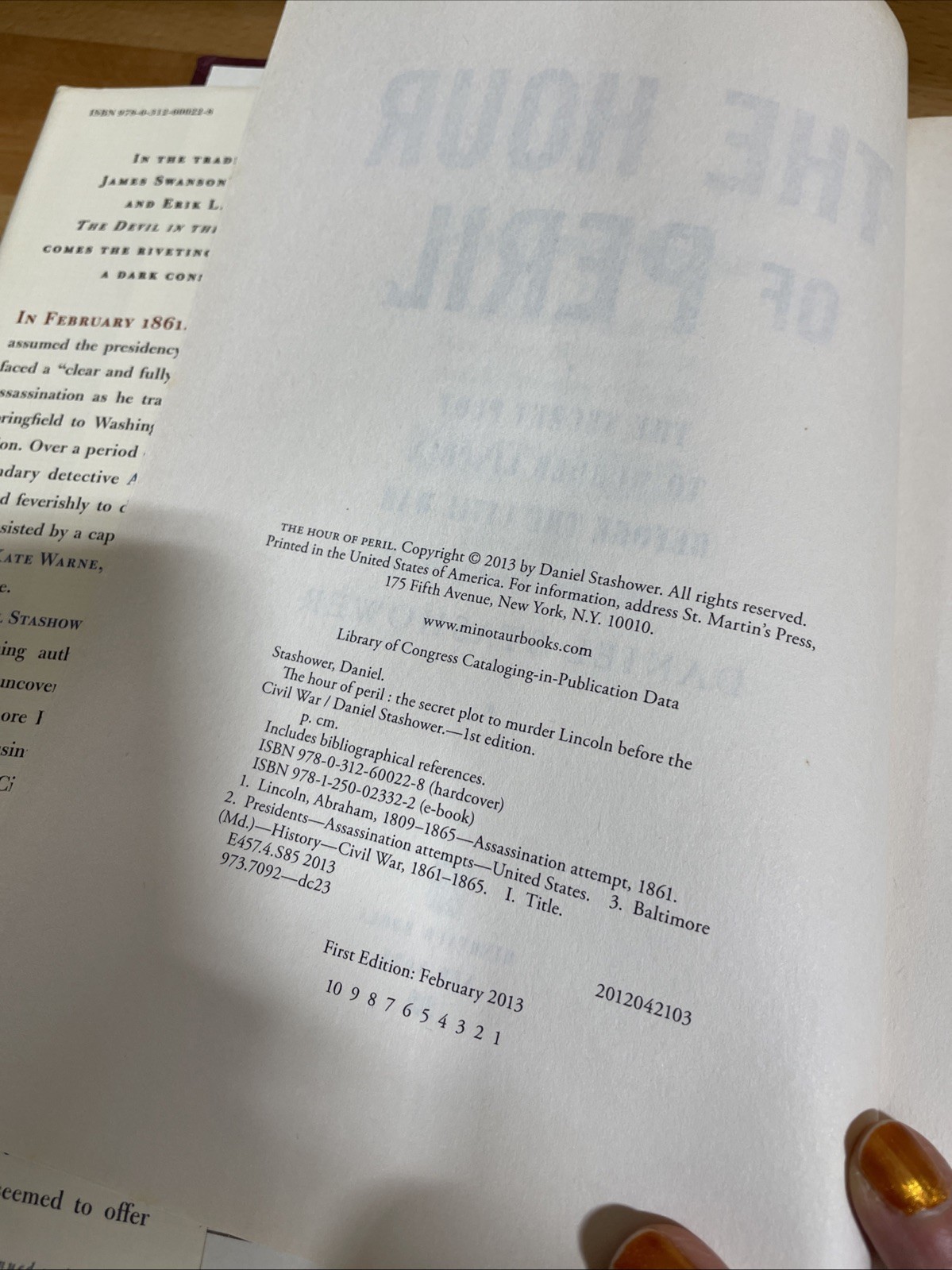 The Hour of Peril Secret Plot to Murder Lincoln Before The Civil War Pre-Owned