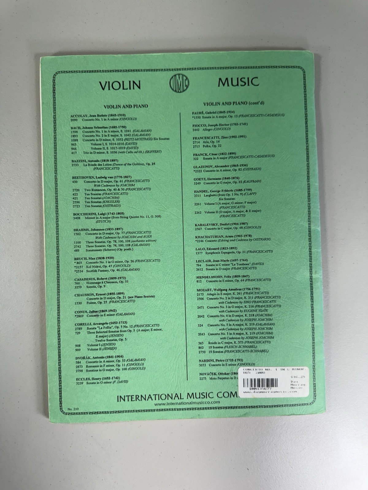 Bruch – Concerto No. 1 in G minor, Opus 26 For Violin and Piano No. 865