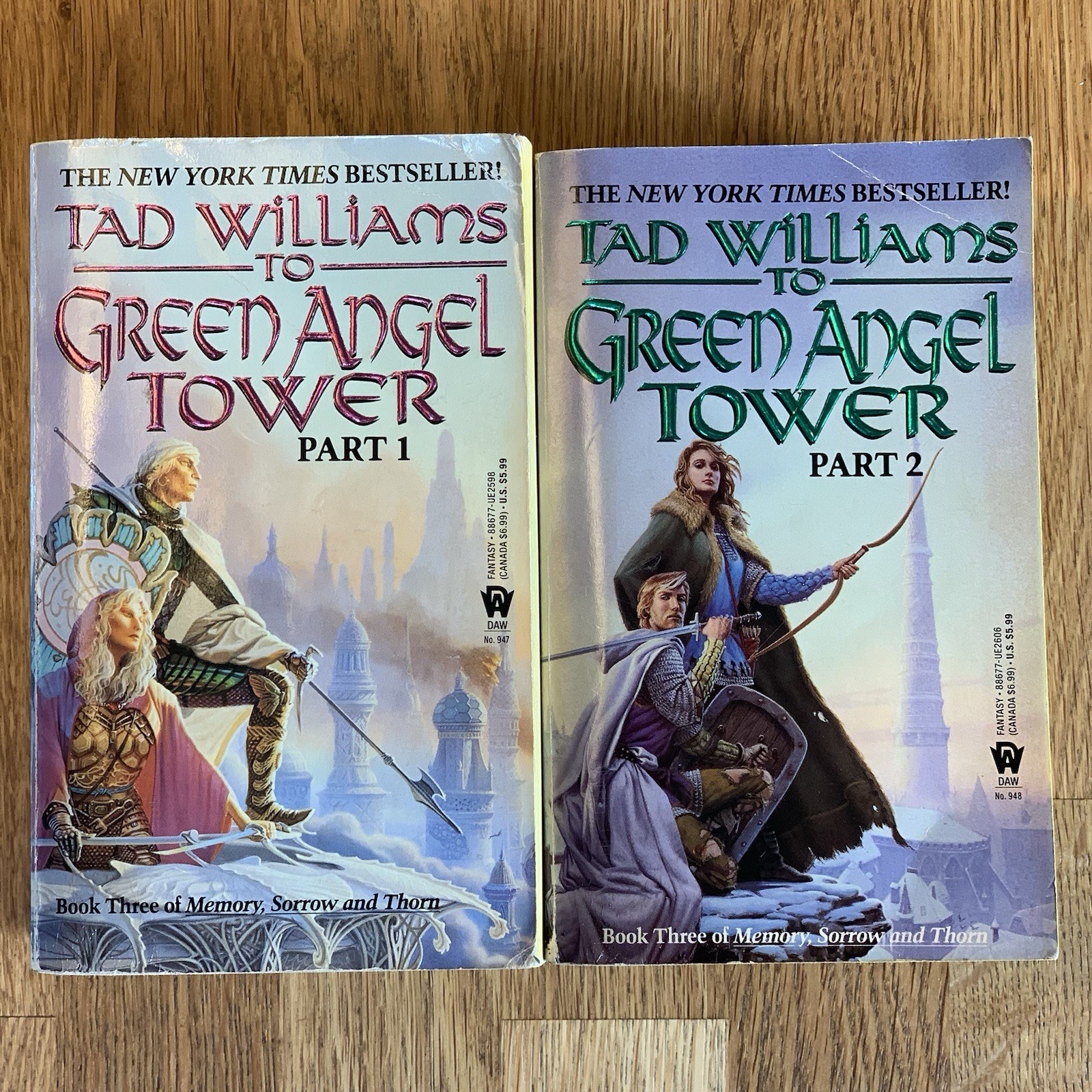 TO GREEN ANGEL TOWER Part 1 & 2 Tad Williams 1994 MMPB First PB Edition LOT OF 2