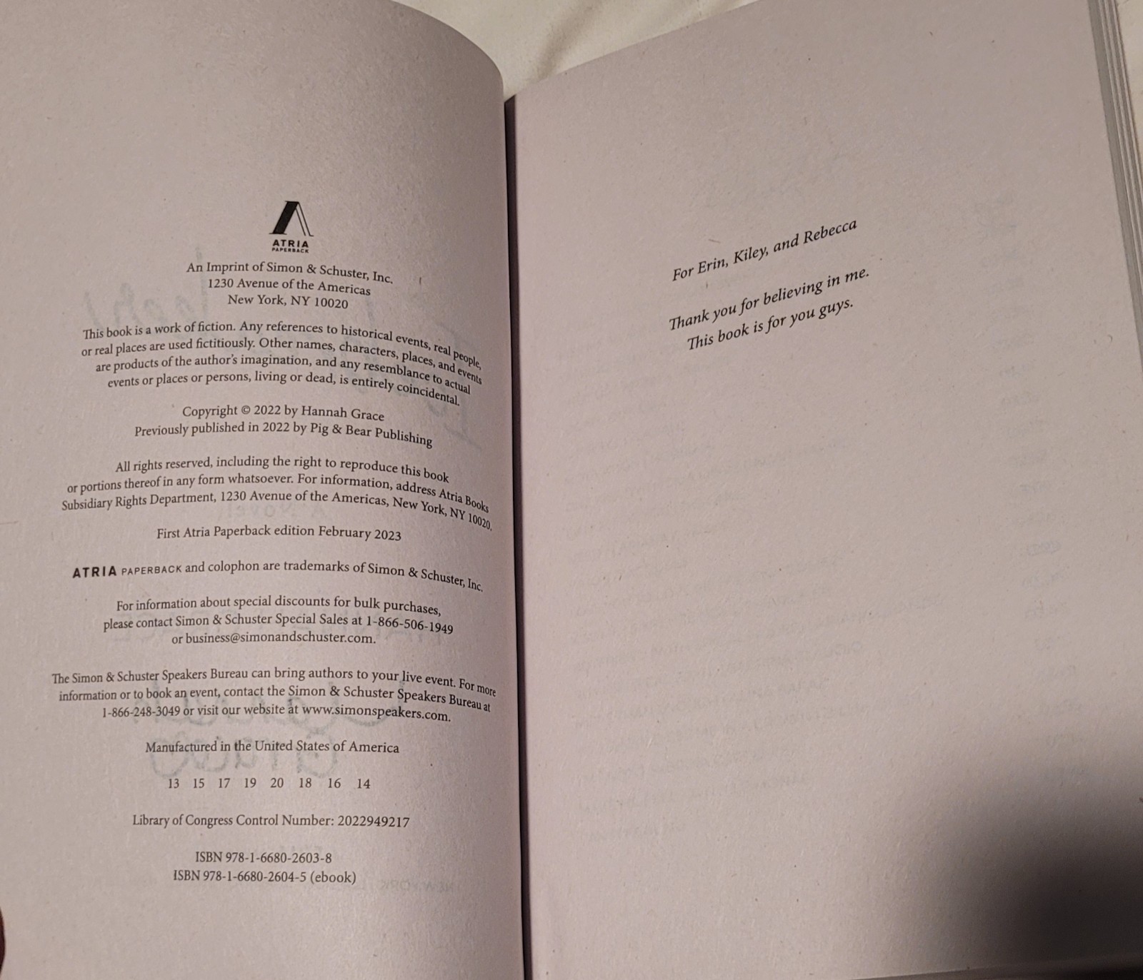SET Hannah Grace Icebreaker & Wildfire Signed First Atria Edition Paperback Book