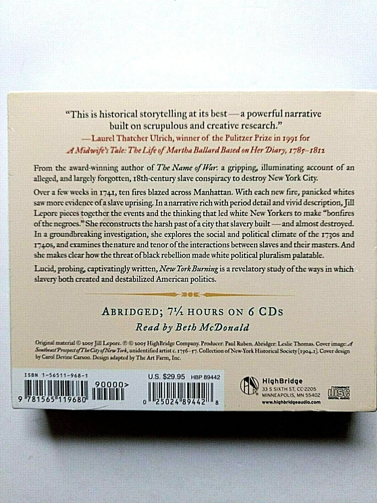 New York Burning by Jill Lepore, Audiobook on 6 CDs, New, Sealed