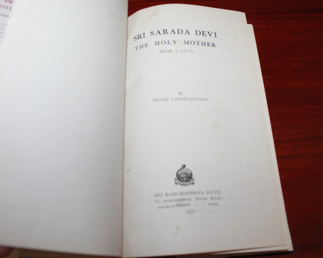 Sri Sarada Devi The Holy Mother (1977) by Swami Tapasyananda