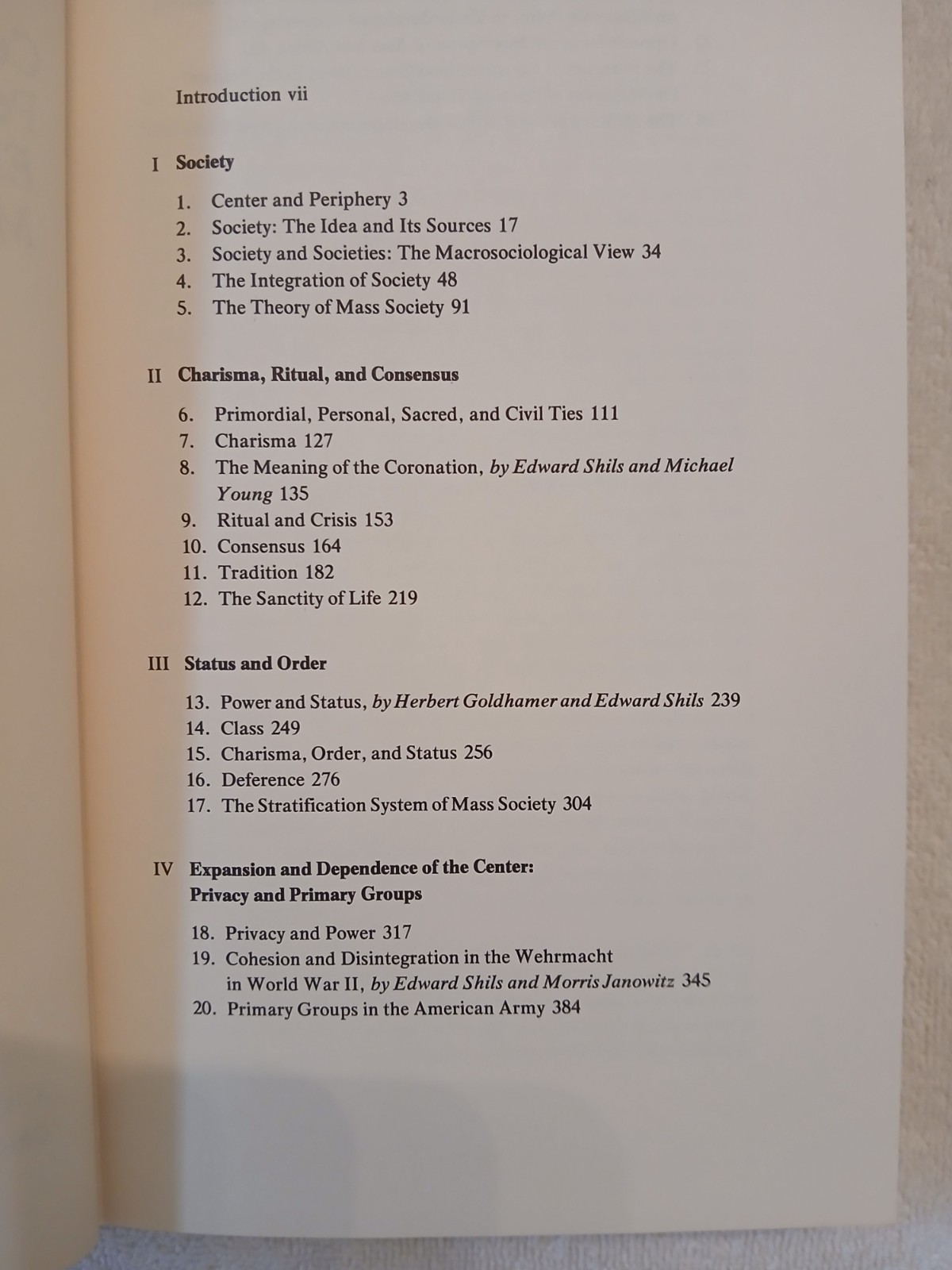 Center and Periphery: Essays in Macro-sociology (Shils, 1975 FE HCDJ) VERY GOOD