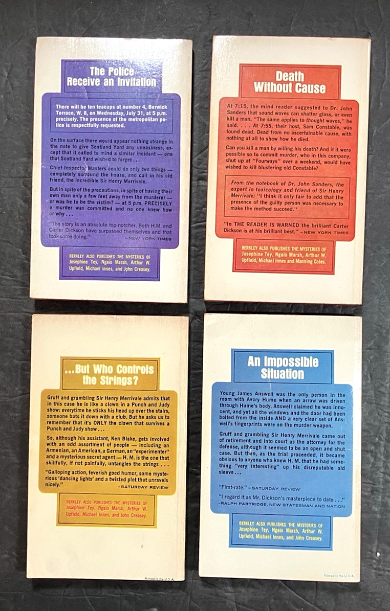 Lot of 4 Sir Henry Merrivale Mysteries Carter Dickson Berkley 1960s Red Edge PBs
