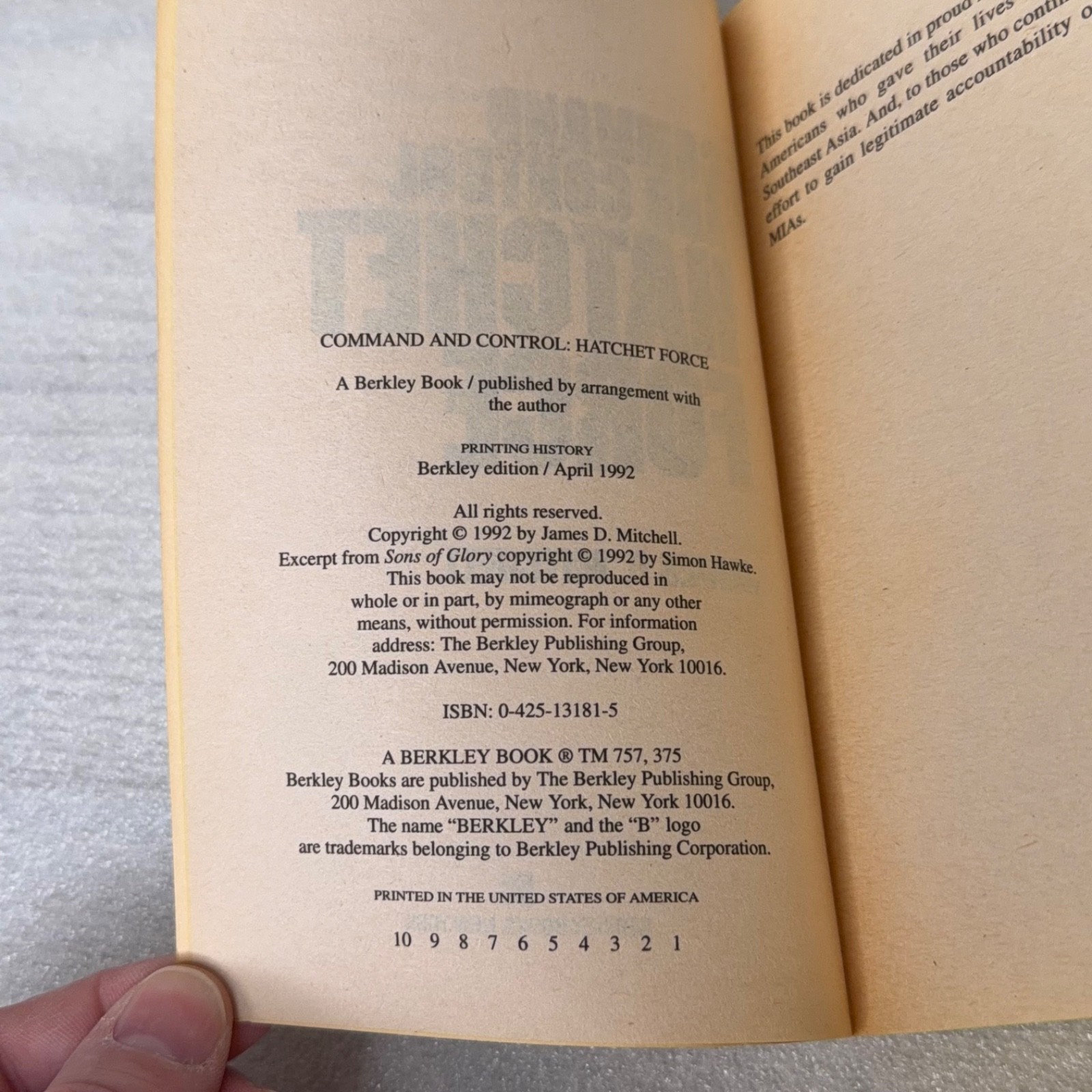 Command and Control #5: Hatchet Force by James D. Mitchell Action First Printing