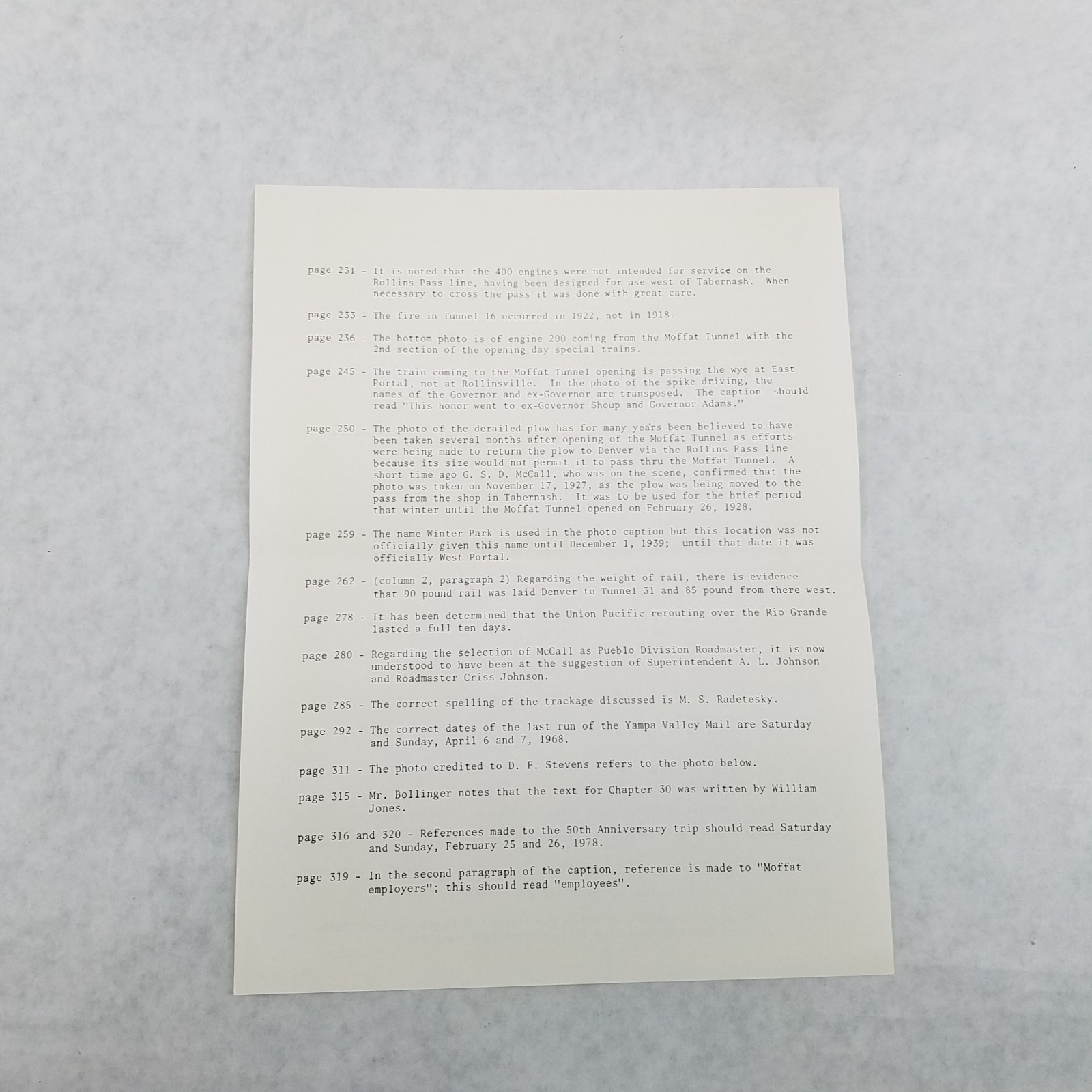 Rails That Climb: Narrative History of the Moffat Road w/ Foldout Map & Inserts