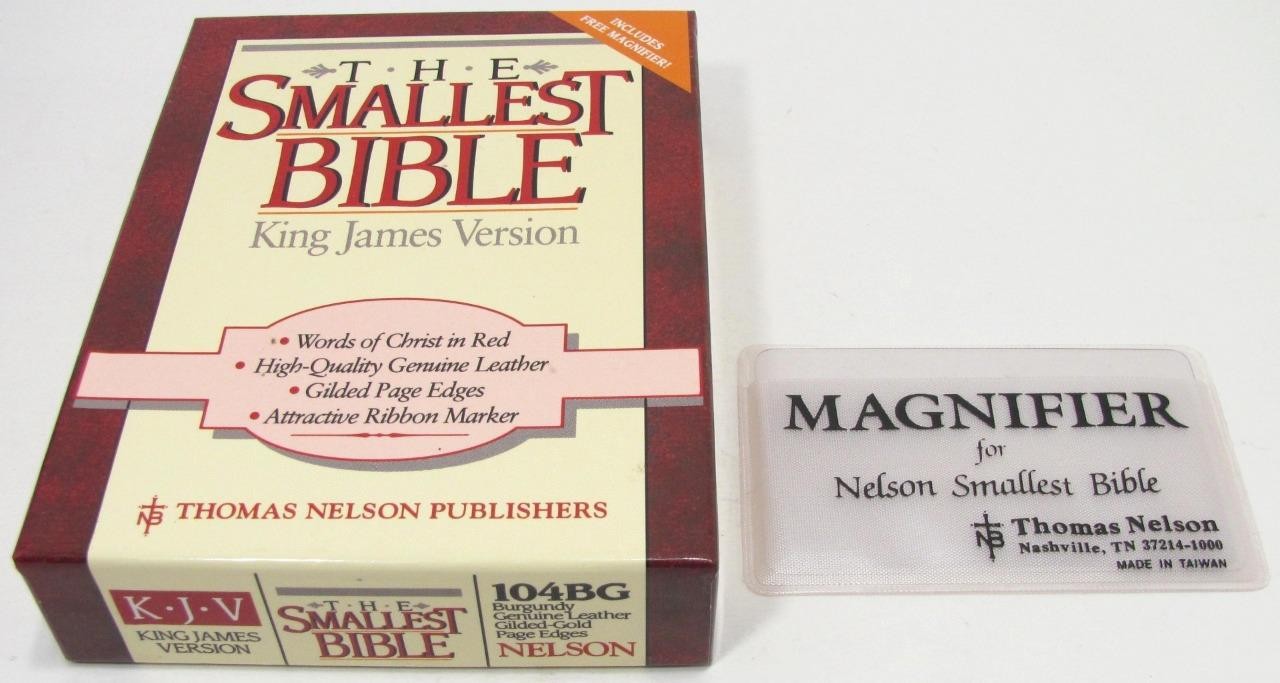 Nelson KJV The Smallest Holy Bible 104BG Burgundy Genuine Leather Box Magnifier