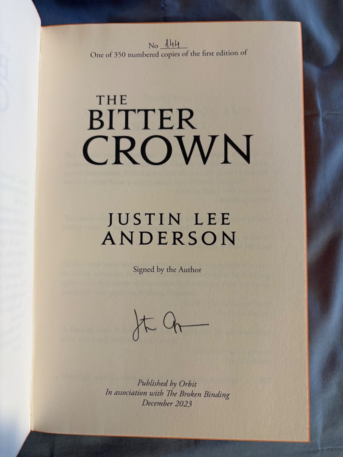 Signed Broken Binding Lost War, Bitter Crown, Damned King by Justin Lee Anderson