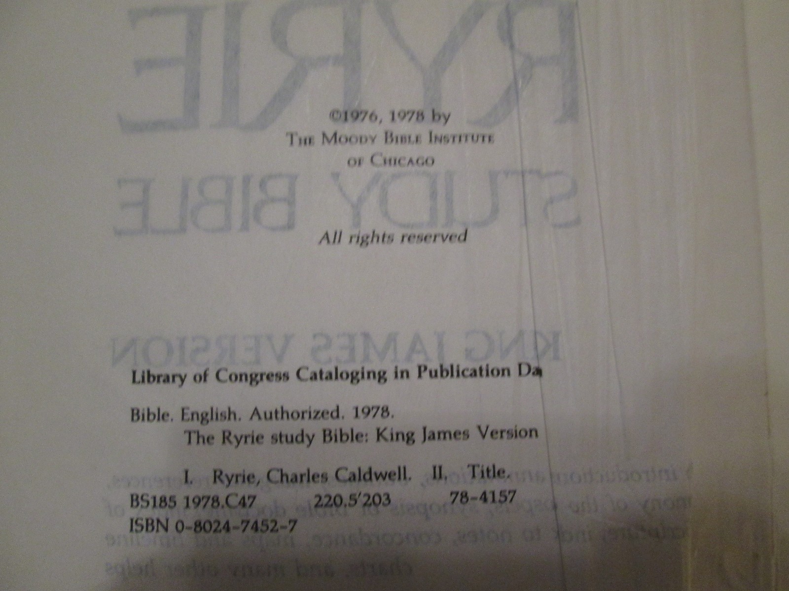 The Ryrie Study Bible King James Version 1978 Hardcover KJV Maps