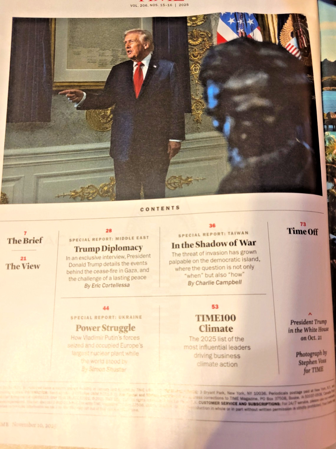 TIME TRUMP’S WORLD Nov 10, ’25 Issue-Gaza Deal-Fight for Taiwan-Putin Power Play