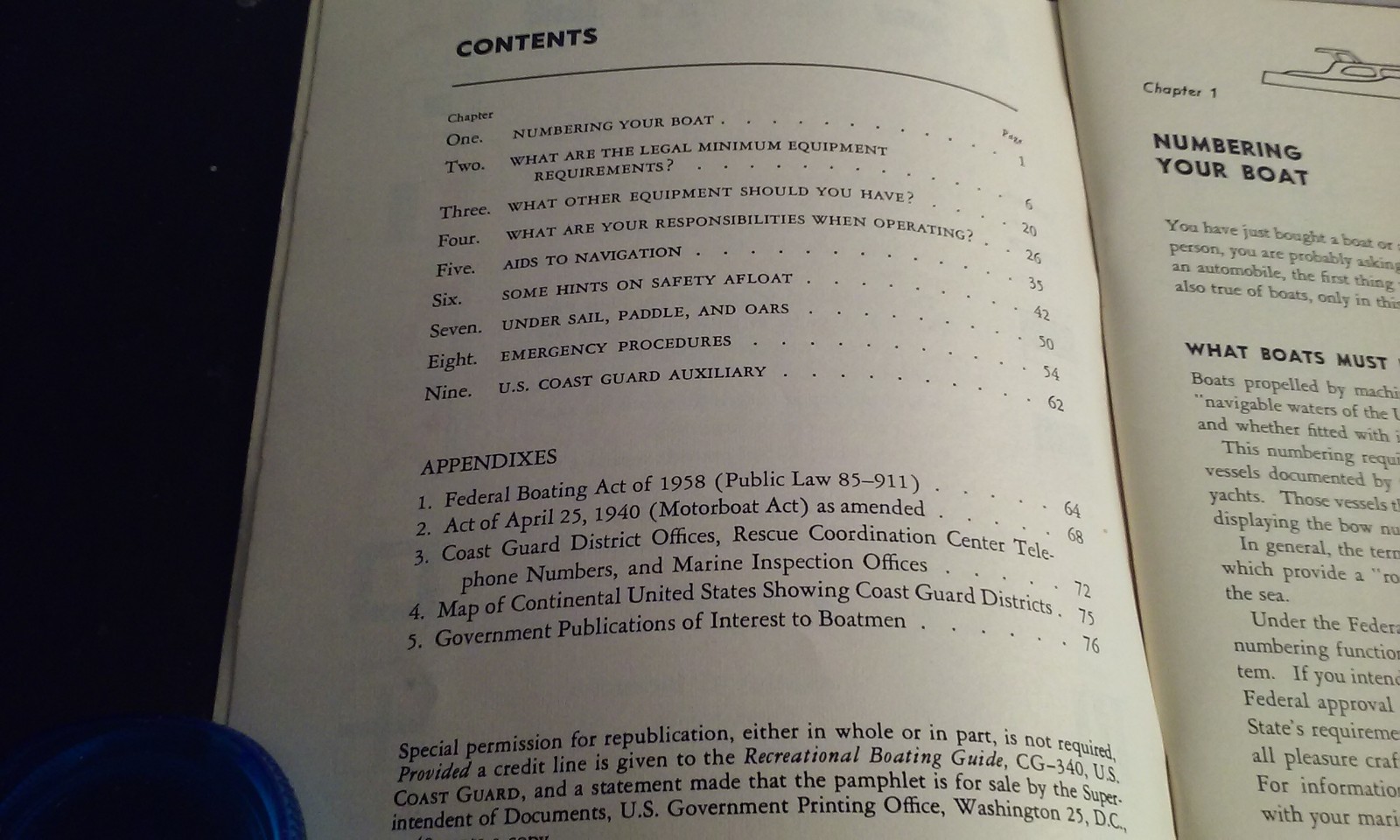 Recreational Boating Guide United States Coast Guard 1960 CG-340 76-Pages Illust