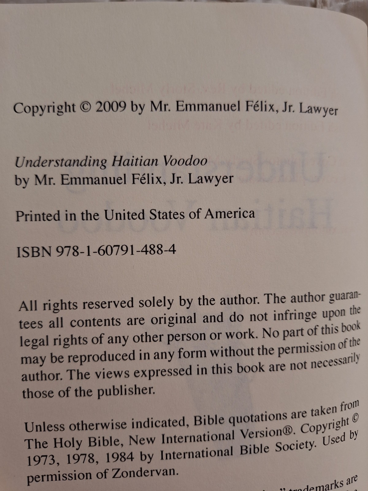 Understanding Haitian Voodoo by Emmanuel Felix Jr Lawyer 2009 HC