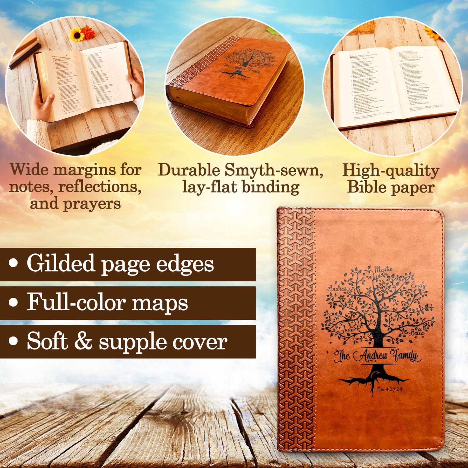 Personalized Family Bible | Custom KJV Family Tree Study Bible | Engraved Bible