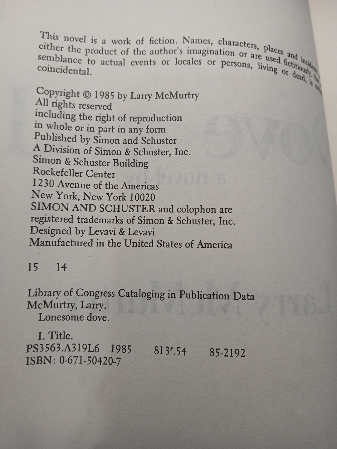 Lonesome Dove – Larry McMurtry (1985, Hardcover Book) First Edition/ 14th Print