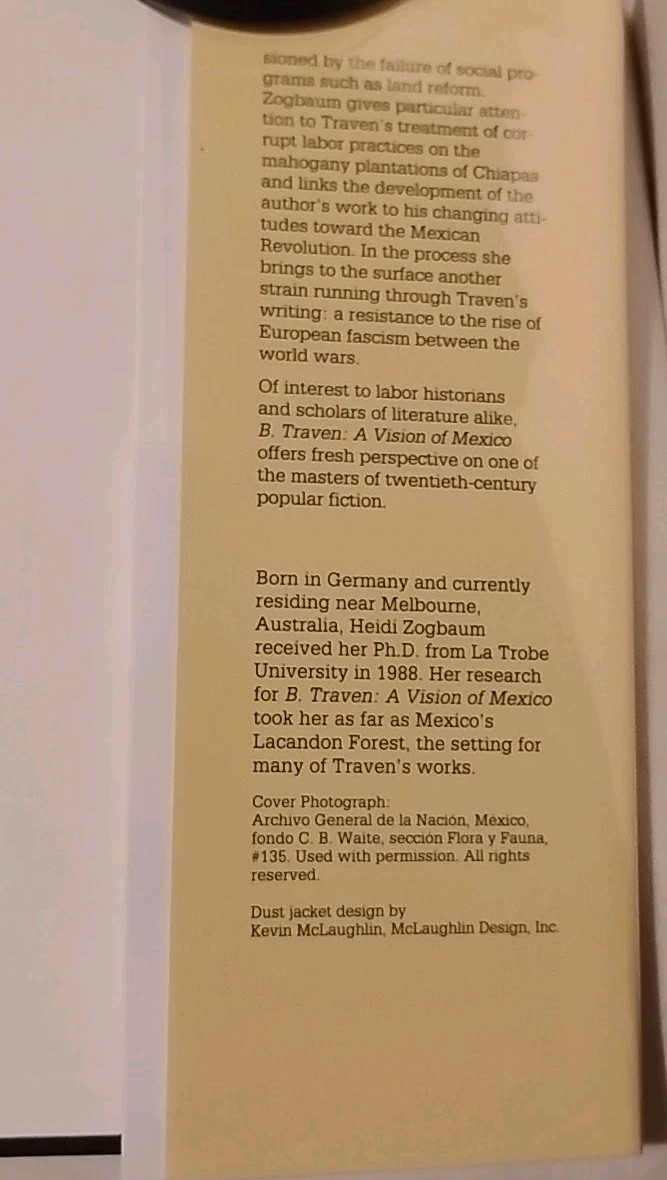B. Traven : A Vision of Mexico, By Heidi Zogbaum, 1st Ed., DJ, 1992