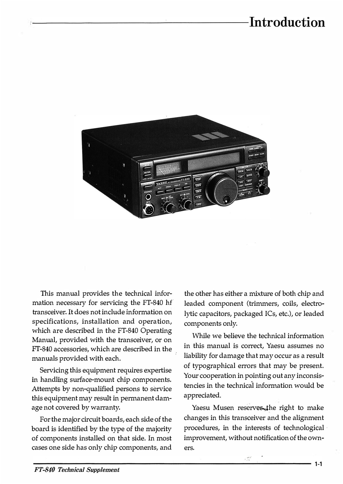 YAESU FT-840 HF Transceiver Service Manual – BOUND – COVERS – XL FOLDOUT PAGES