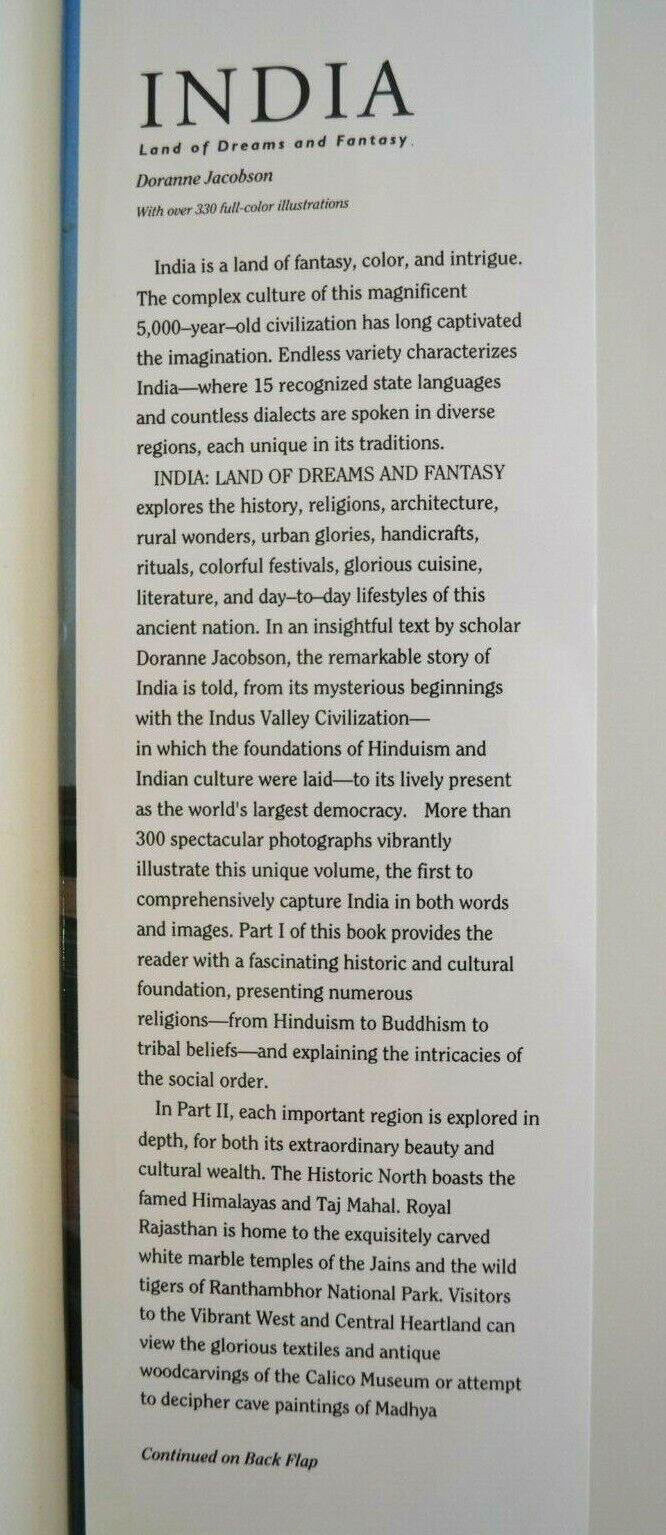 India : Land Of Dreams and Fantasy, Hardcover Text Book by Doranne Jacobson